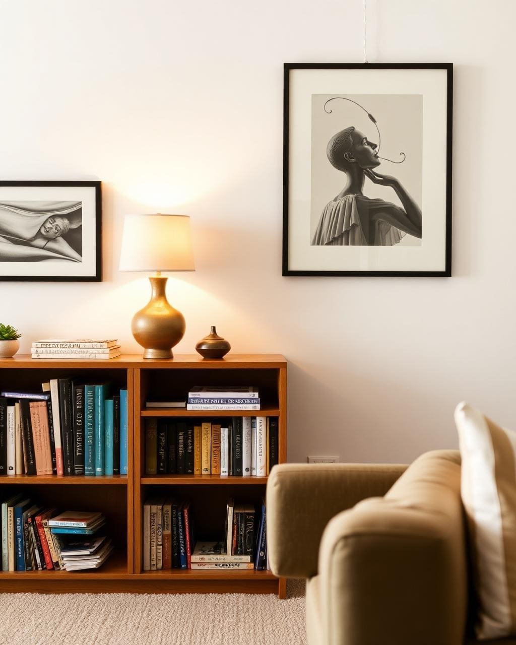 Home contents insurance in action – lounge vignette with bookshelf, lamp and personal items typically covered by a NZ contents insurance policy