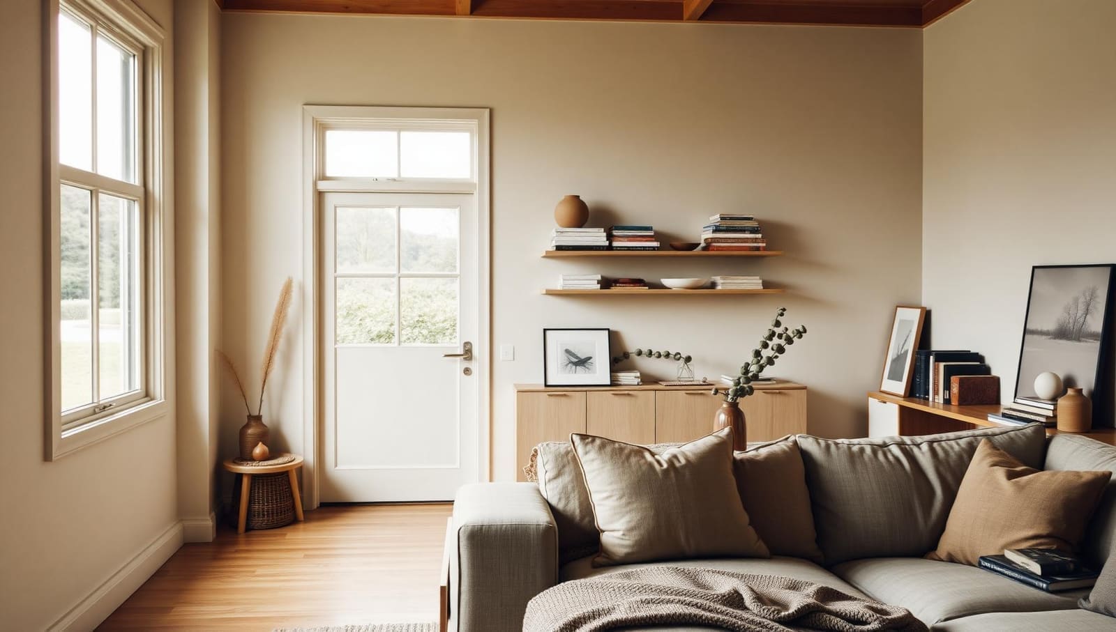 Contents insurance for New Zealand homes – sunlit living room with furniture and personal belongings protected under a Marble household contents policy